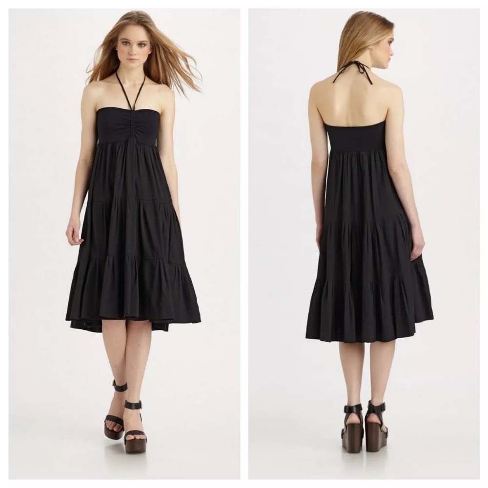 Theory Melcia black linen halter tiered cover‎ up dress One Size Fits Most